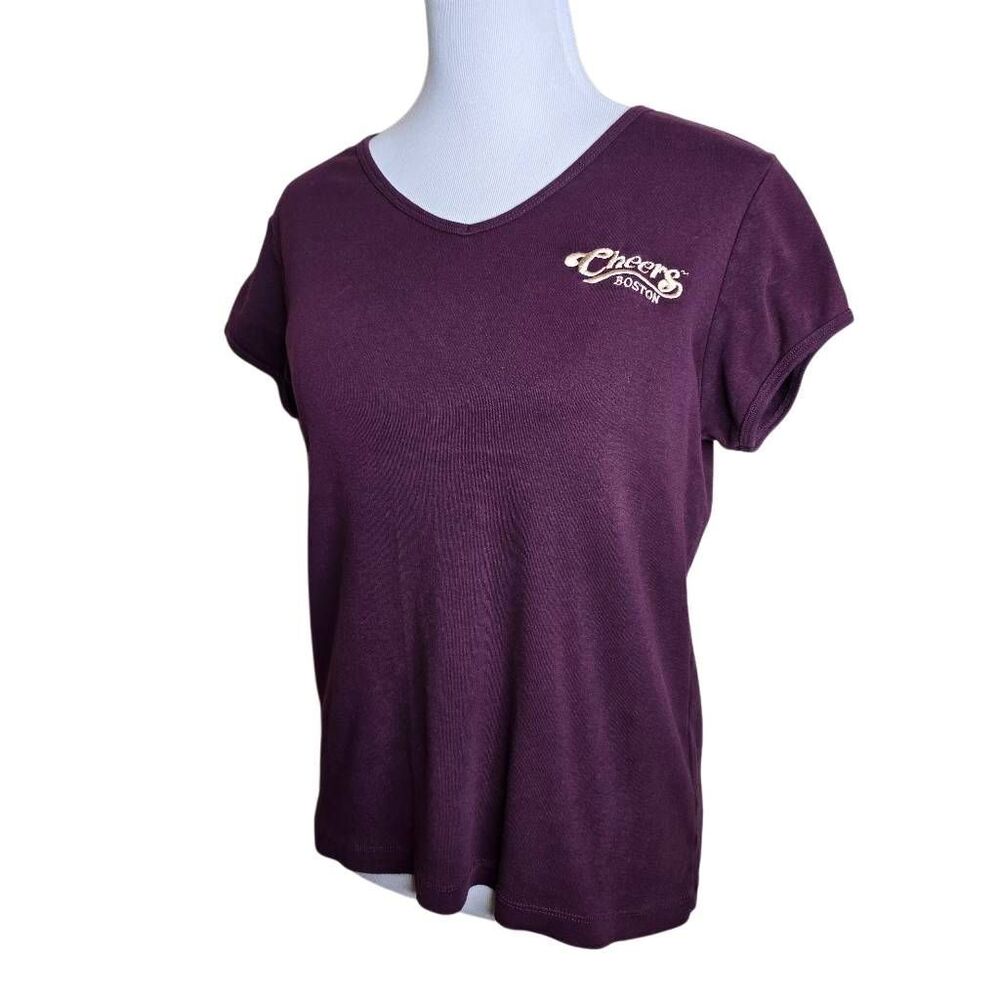 Bella Canvas Cheers Boston Embroidered Burgundy Maroon V-Neck T-Shirt Unisex XL